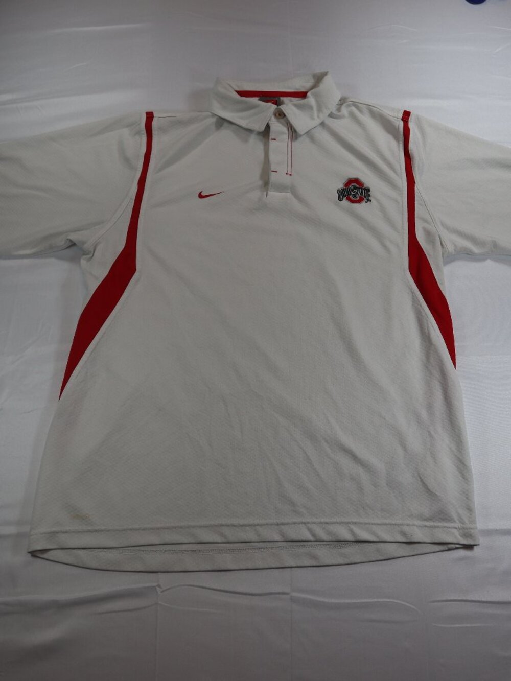 Nike Men's Ohio State White Polo Shirt Medium Emboidered Decal Fit Dry